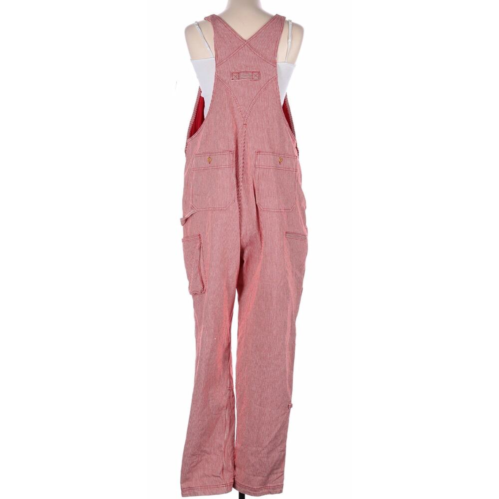 Duluth Trading Women’s L Red White Hickory Stripe Railroad Overalls Workwear Bib - Picture 6 of 10